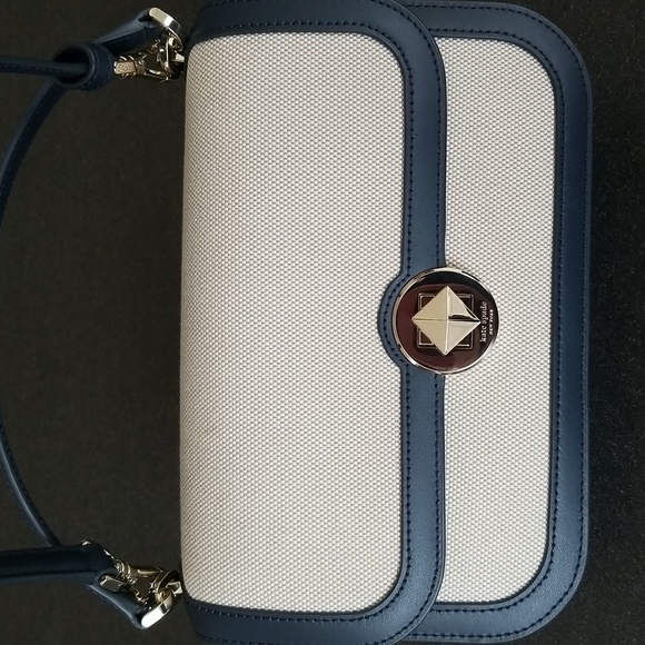 kate spade Audrey Canvas Top Handle Flap Crossbody, Color: Blazer Blue Multi - Picture 6 of 15